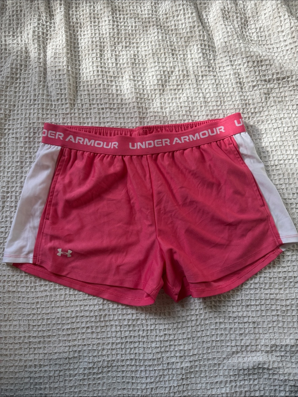 Under Armour Women's Hot Pink Athletic Shorts with White Panels